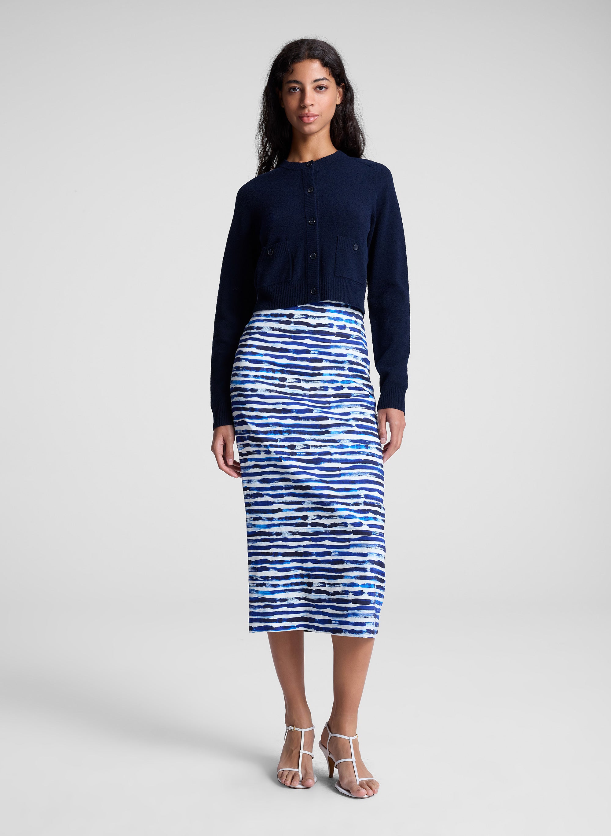 Phoebe Cotton Striped Midi Skirt