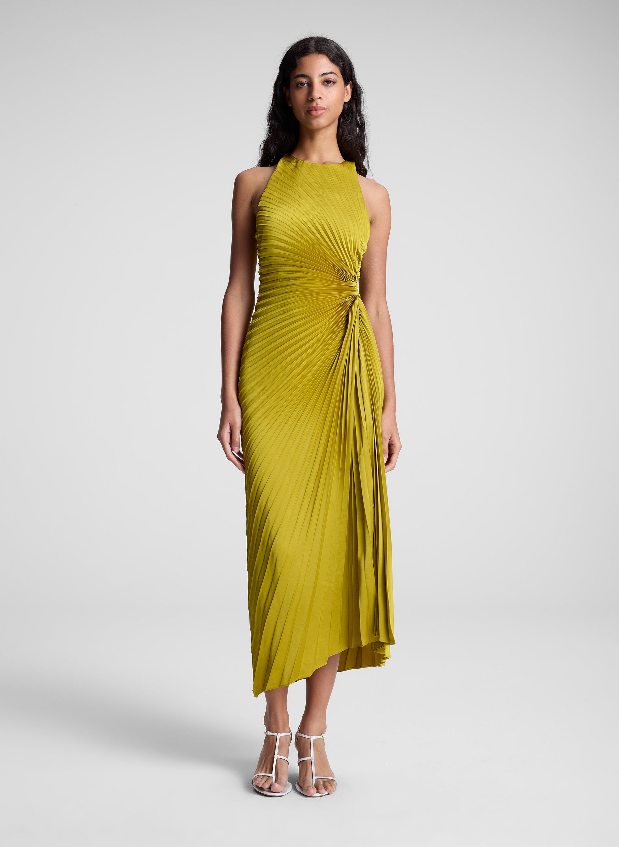 Reagan Satin Pleated Midi Dress