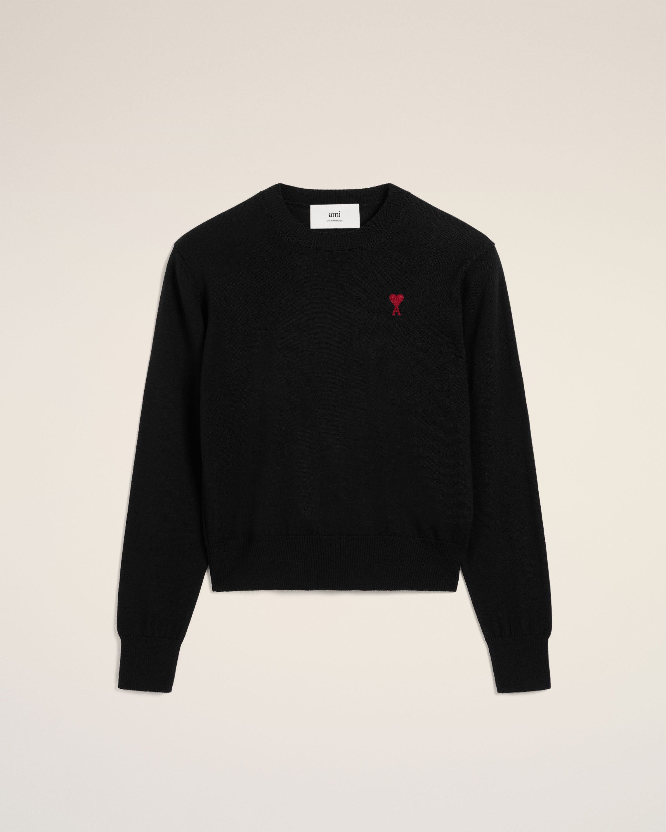 Black Wool Ami de Coeur Crew Neck Sweater