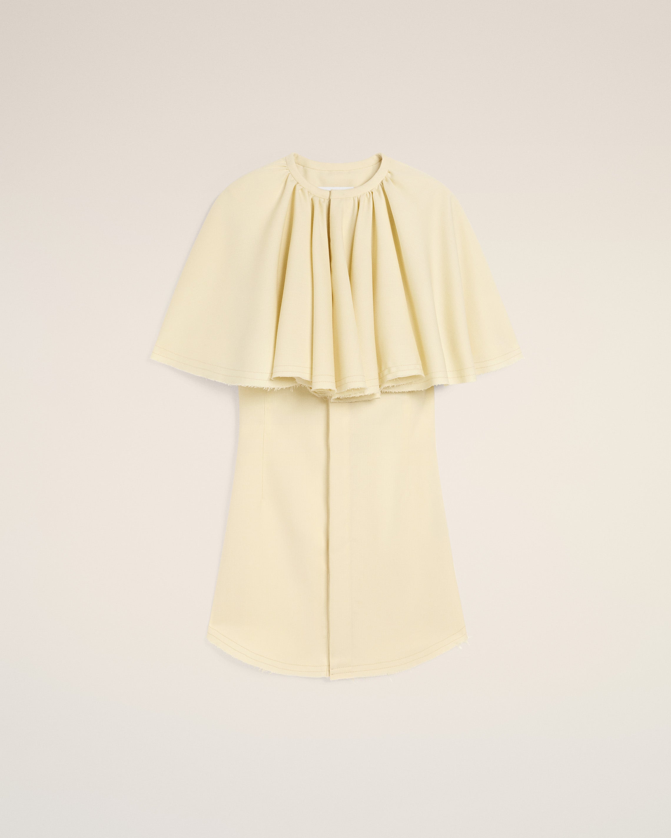 Yellow Wool Shirt Dress With Ruff