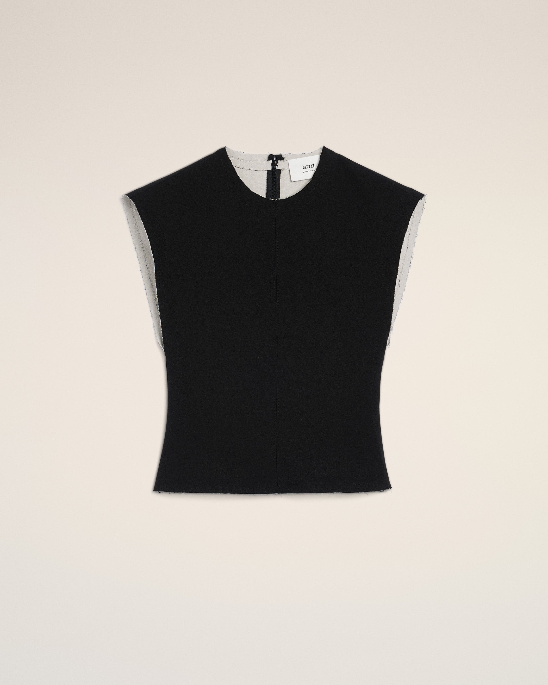 Black Wool Sleeveless Bicolor Top