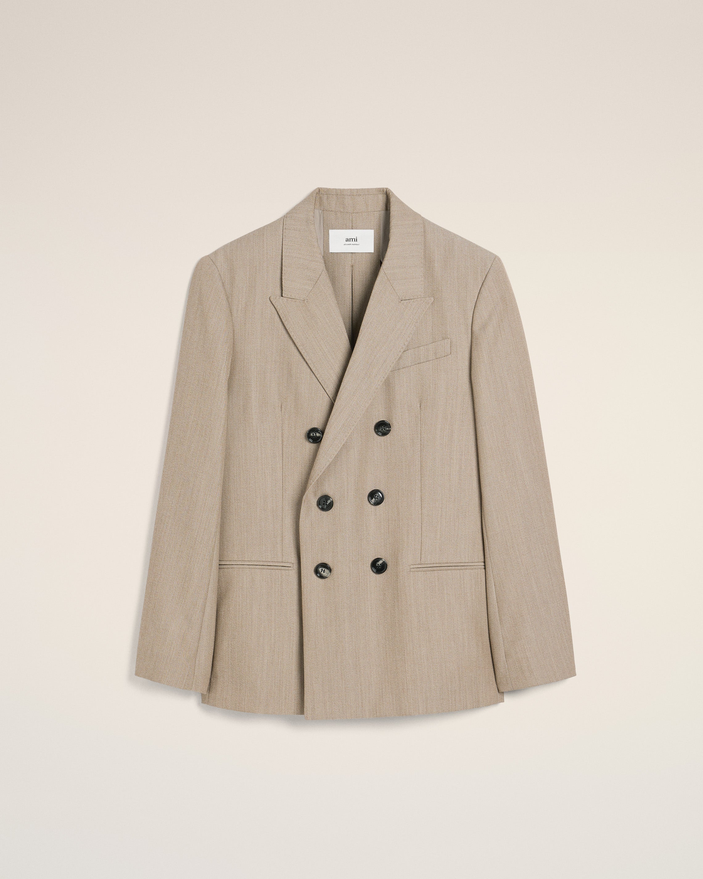 Beige Wool Back Slit Double Breasted Jacket