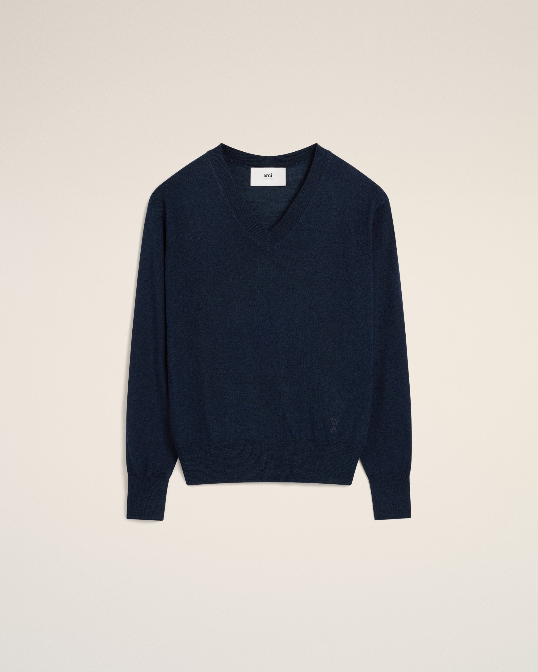 Navy Wool V Neck Sweater