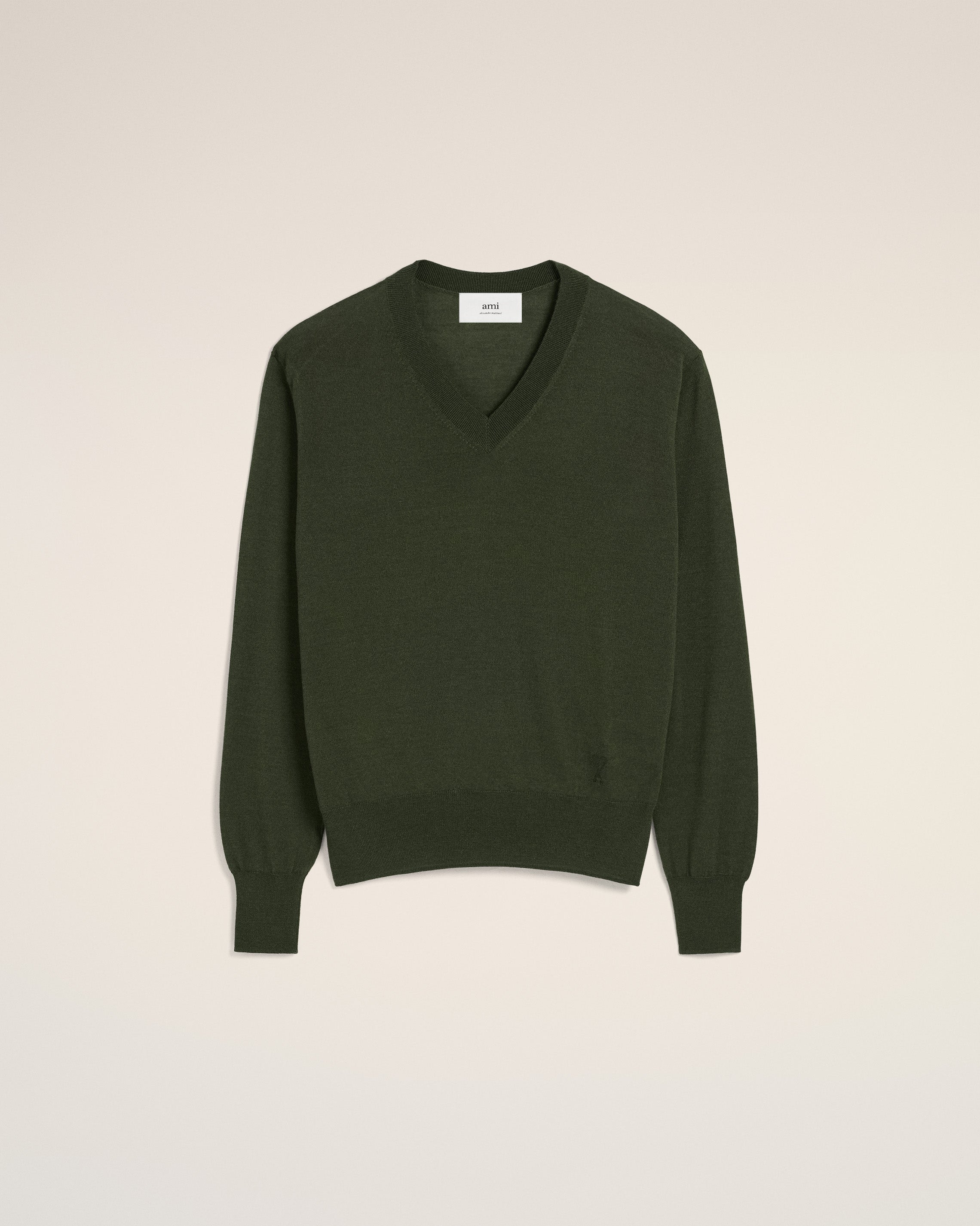 Green Wool Tonal V Neck Sweater