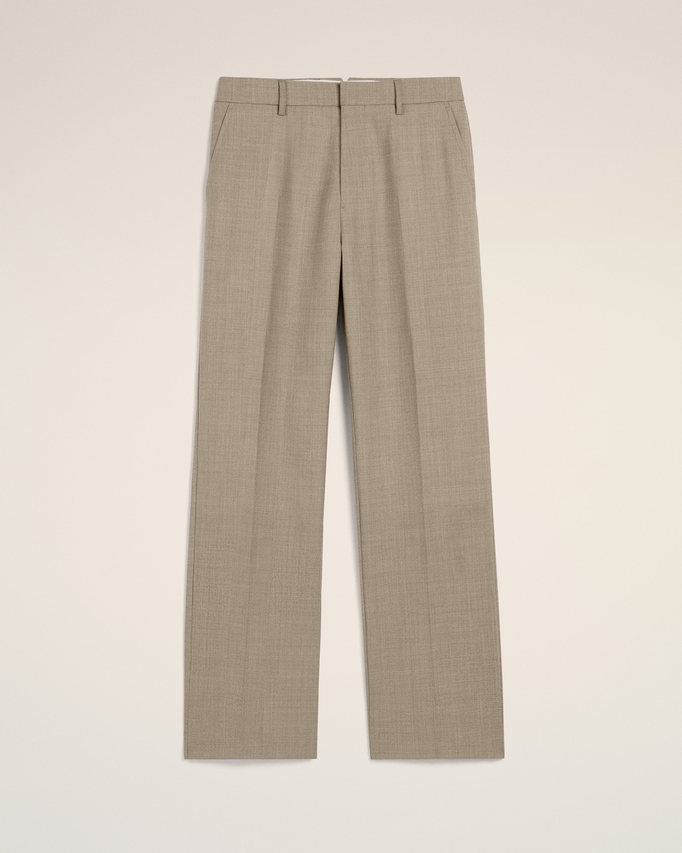 Beige Wool Straight Fit Trousers