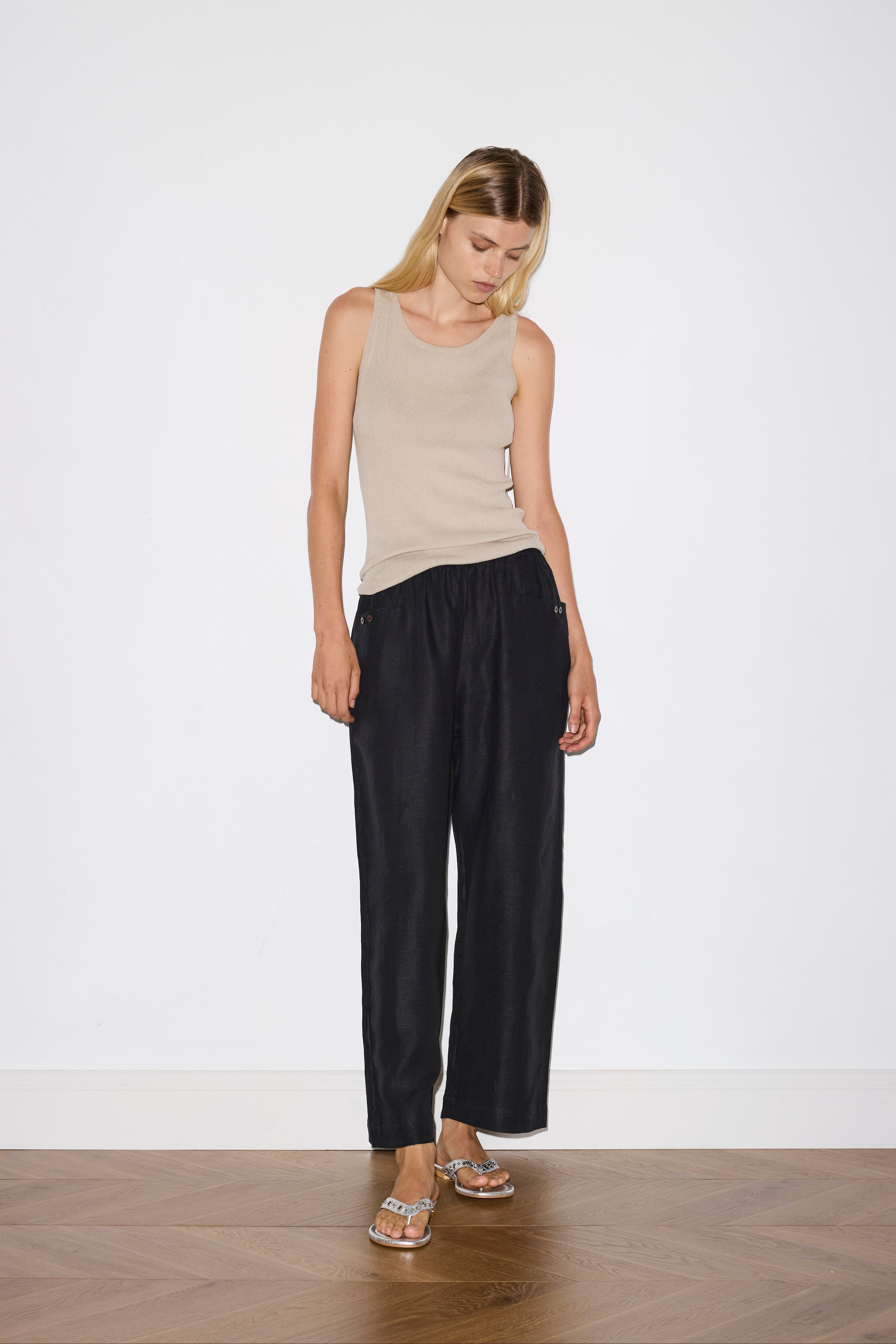 Linen Square Pocket Pant - Black